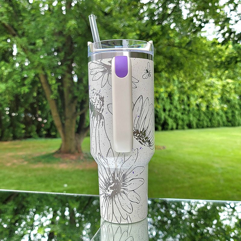 Daisy Stanley, Bumble Bee Stanley, Bee Stanley, Wildflower Engraved Tumbler, Flower Lover, Spring Themed, Custom Gardener, Florist Gift (30oz Fog H2.0, Daisy Only)