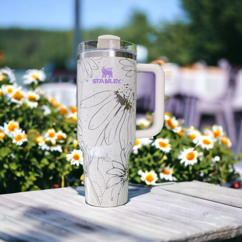Daisy Stanley, Bumble Bee Stanley, Bee Stanley, Wildflower Engraved Tumbler, Flower Lover, Spring Themed, Custom Gardener, Florist Gift (30oz Fog H2.0, Daisy Only)