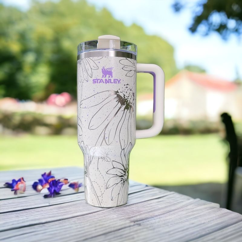 Daisy Stanley, Bumble Bee Stanley, Bee Stanley, Wildflower Engraved Tumbler, Flower Lover, Spring Themed, Custom Gardener, Florist Gift (30oz Fog H2.0, Daisy Only)