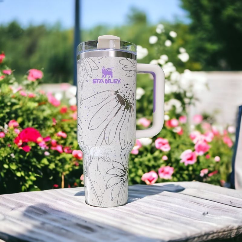 Daisy Stanley, Bumble Bee Stanley, Bee Stanley, Wildflower Engraved Tumbler, Flower Lover, Spring Themed, Custom Gardener, Florist Gift (30oz Fog H2.0, Daisy Only)