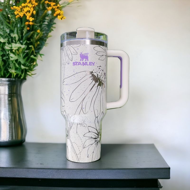 Daisy Stanley, Bumble Bee Stanley, Bee Stanley, Wildflower Engraved Tumbler, Flower Lover, Spring Themed, Custom Gardener, Florist Gift (30oz Fog H2.0, Daisy Only)