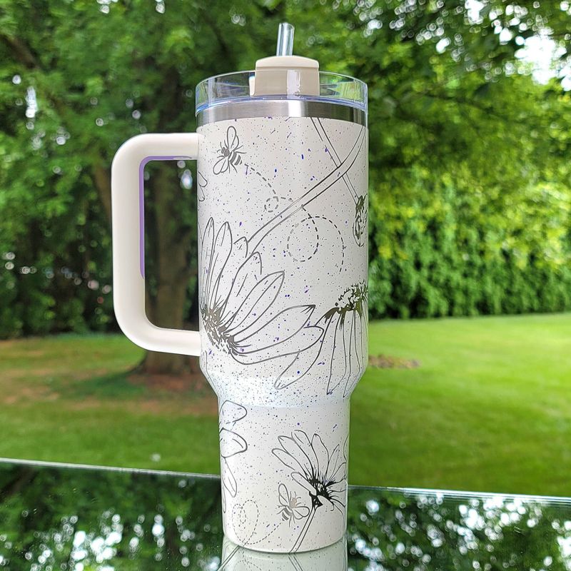 Daisy Stanley, Bumble Bee Stanley, Bee Stanley, Wildflower Engraved Tumbler, Flower Lover, Spring Themed, Custom Gardener, Florist Gift (30oz Fog H2.0, Daisy Only)