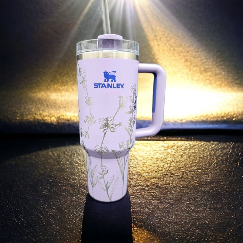 Lavender Flower Engraved 40oz Stanley Tumbler - Unique Floral Design, Wildflower Engraved Tumbler, Flower Lover, Spring Themed,Custom Garden (30oz Fog H2.0, Lavender Only)