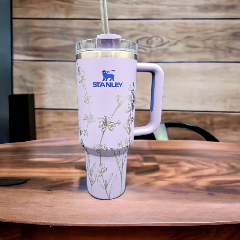 Lavender Flower Engraved 40oz Stanley Tumbler - Unique Floral Design, Wildflower Engraved Tumbler, Flower Lover, Spring Themed,Custom Garden (30oz Fog H2.0, Lavender Only)