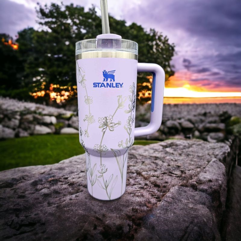 Lavender Flower Engraved 40oz Stanley Tumbler - Unique Floral Design, Wildflower Engraved Tumbler, Flower Lover, Spring Themed,Custom Garden (30oz Fog H2.0, Lavender Only)