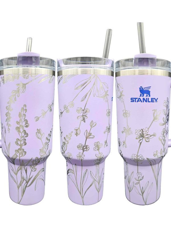 Lavender Flower Engraved 40oz Stanley Tumbler - Unique Floral Design, Wildflower Engraved Tumbler, Flower Lover, Spring Themed,Custom Garden (30oz Fog H2.0, Lavender Only)