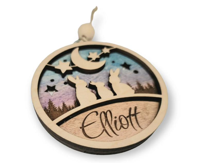 Personalized Family Bunny Ornament - Handcrafted Wood Holiday Decor