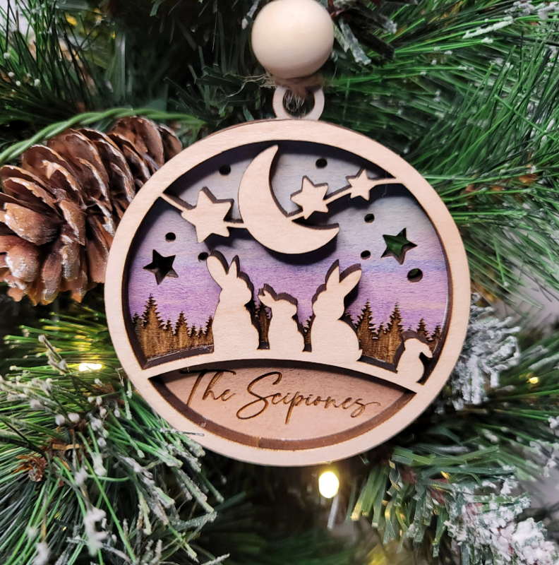 Personalized Family Bunny Ornament - Handcrafted Wood Holiday Decor