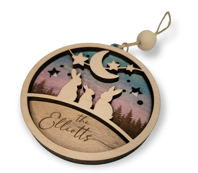 Personalized Family Bunny Ornament - Handcrafted Wood Holiday Decor