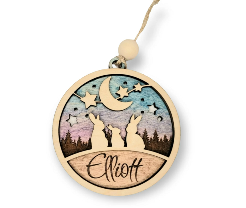 Personalized Family Bunny Ornament - Handcrafted Wood Holiday Decor