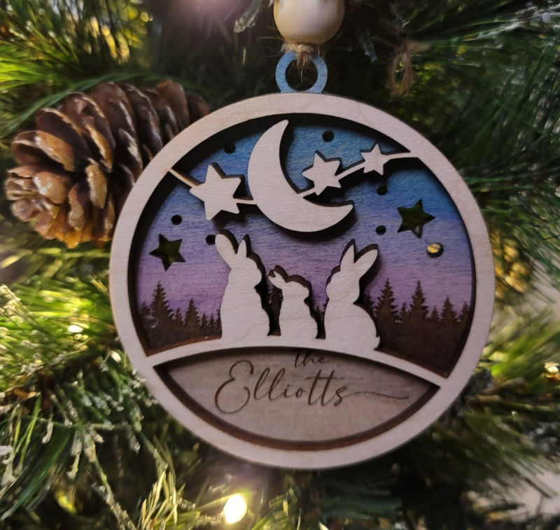 Personalized Family Bunny Ornament - Handcrafted Wood Holiday Decor