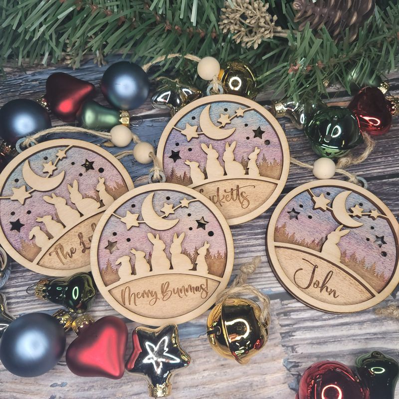 Personalized Family Bunny Ornament - Handcrafted Wood Holiday Decor