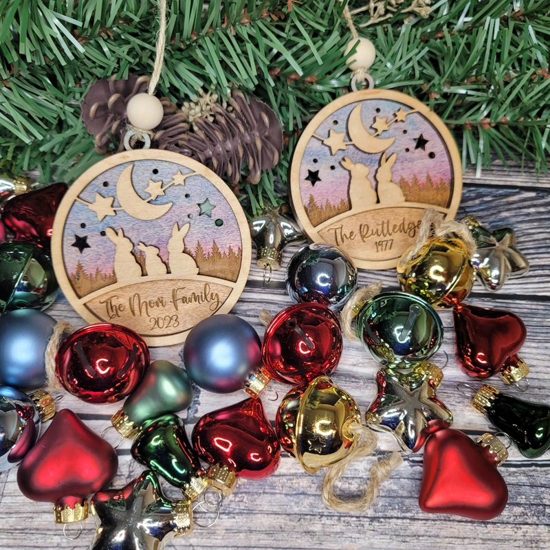 Personalized Family Bunny Ornament - Handcrafted Wood Holiday Decor