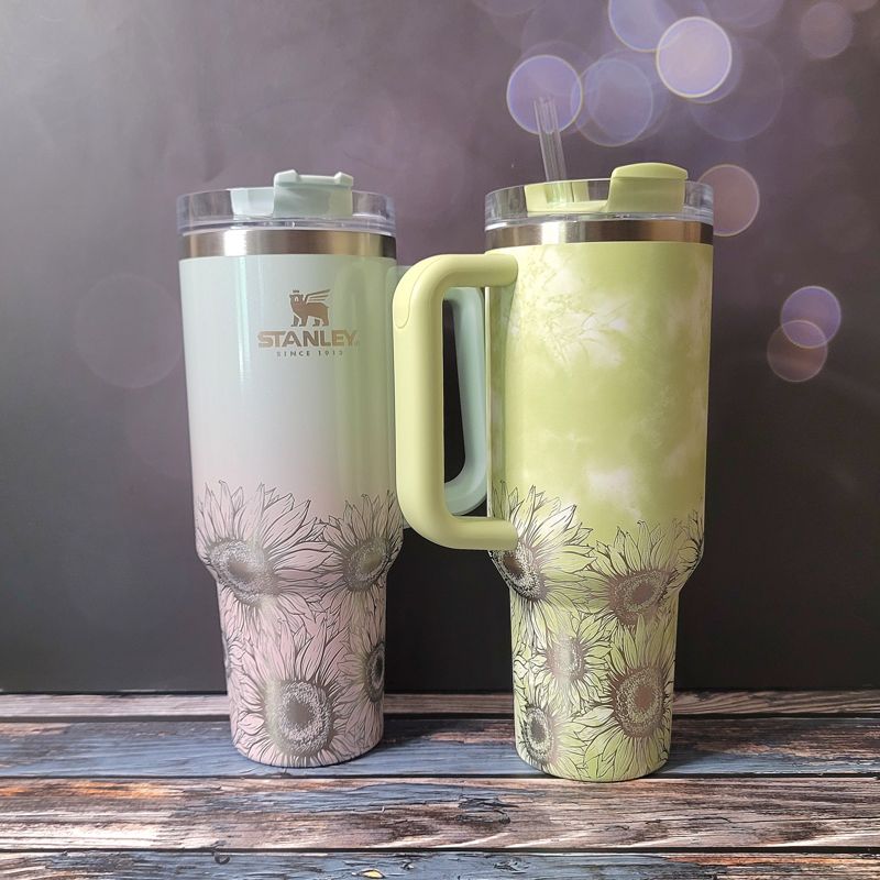 Half Sunflower Stanley, **FREE KEYCHAIN, Engraved 40 oz Tumbler, Half Wrap Sunflower, Engraved Stanley, Half Wrap, Sunflower, Custom Stanley (30oz Charcoal H2.0, Bottom Sunflower)