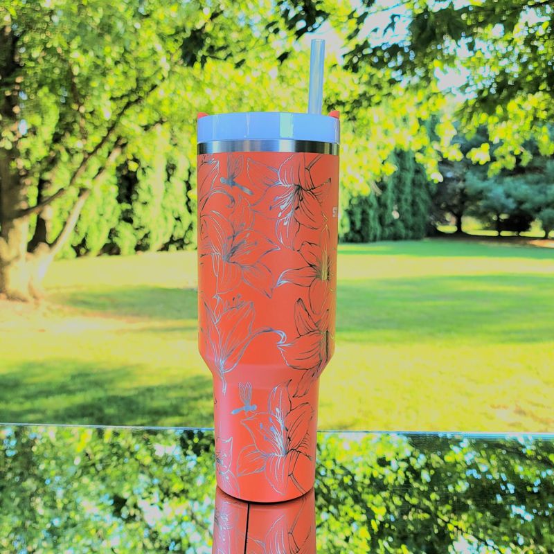 Lily Stanley, Lillies Stanley, Dragonfly Stanley, Engraved 40oz Tumbler, Dragonfly Tumbler, Lily Tumbler, Full Wrap Wildflower and Dragonfly (30oz Fog H2.0, Lily Only)