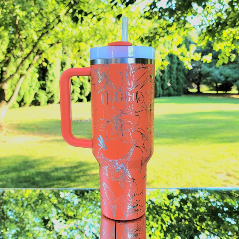 Lily Stanley, Lillies Stanley, Dragonfly Stanley, Engraved 40oz Tumbler, Dragonfly Tumbler, Lily Tumbler, Full Wrap Wildflower and Dragonfly (30oz Fog H2.0, Lily Only)