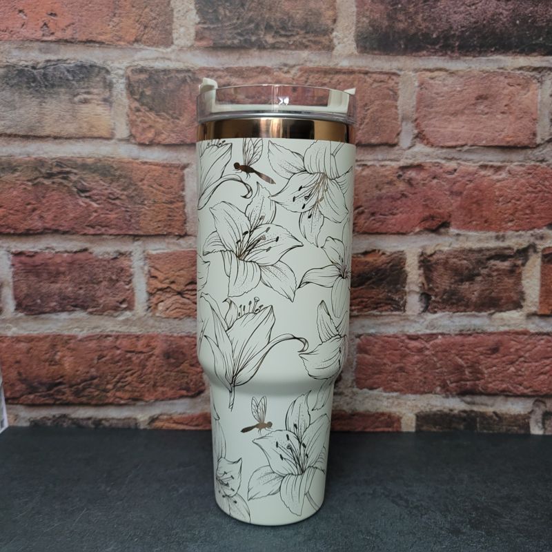 Lily Stanley, Lillies Stanley, Dragonfly Stanley, Engraved 40oz Tumbler, Dragonfly Tumbler, Lily Tumbler, Full Wrap Wildflower and Dragonfly (30oz Fog H2.0, Lily Only)