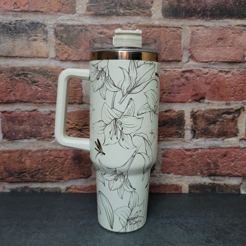 Lily Stanley, Lillies Stanley, Dragonfly Stanley, Engraved 40oz Tumbler, Dragonfly Tumbler, Lily Tumbler, Full Wrap Wildflower and Dragonfly (30oz Fog H2.0, Lily Only)