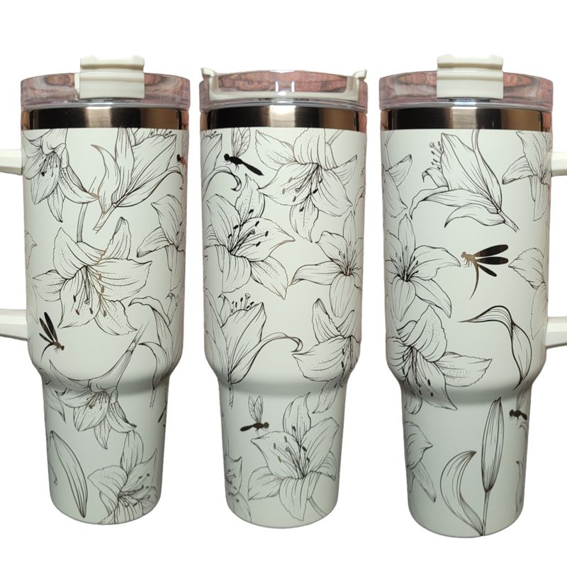 Lily Stanley, Lillies Stanley, Dragonfly Stanley, Engraved 40oz Tumbler, Dragonfly Tumbler, Lily Tumbler, Full Wrap Wildflower and Dragonfly (30oz Fog H2.0, Lily Only)