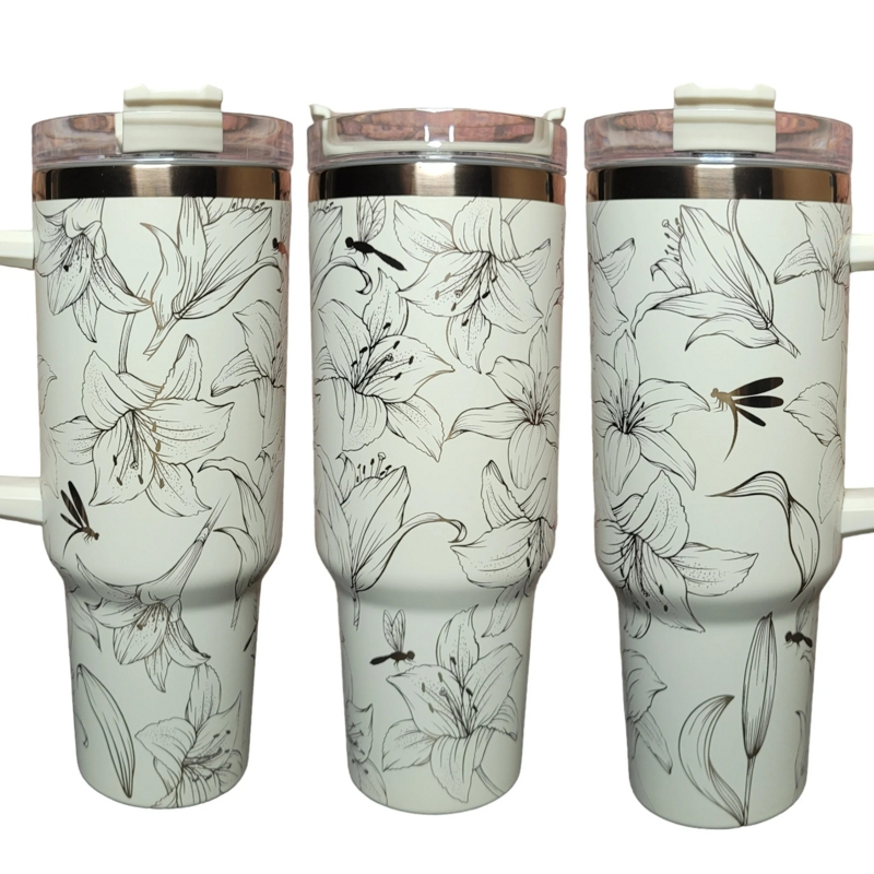 Lily Stanley, Lillies Stanley, Dragonfly Stanley, Engraved 40oz Tumbler, Dragonfly Tumbler, Lily Tumbler, Full Wrap Wildflower and Dragonfly (Camelia H2.0, Lily Only)