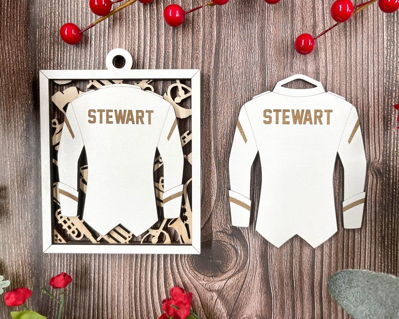 Personalized Jersey Style Sports Ornaments for School and College Kids - Custom Engraved, Two-Layered, and Color Options - Perfect for Baseball, Basketball, Football, and More!