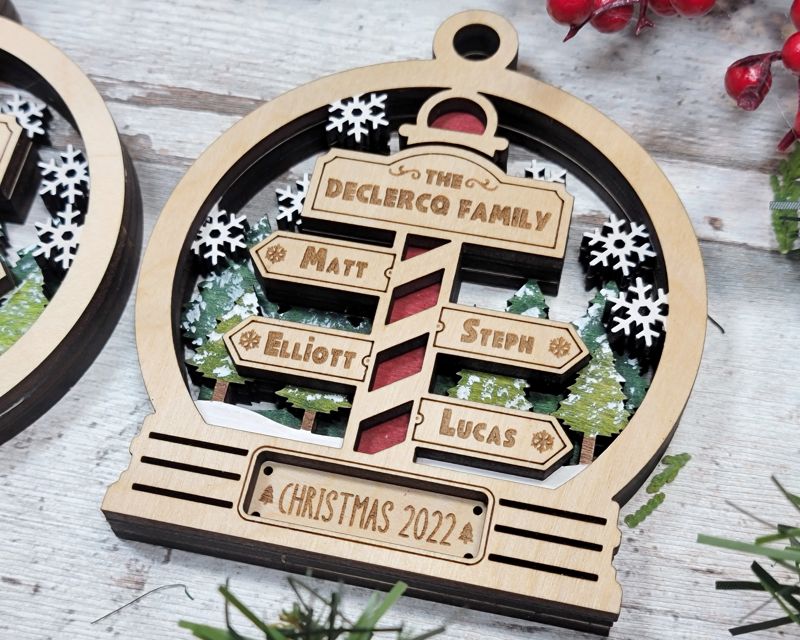 Personalized North Pole 3D Ornament - Custom Arctic Decor with Snowflakes and Arrows - Round or Snow Globe Shape