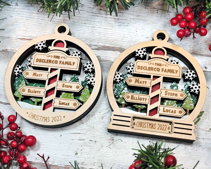 Personalized North Pole 3D Ornament - Custom Arctic Decor with Snowflakes and Arrows - Round or Snow Globe Shape