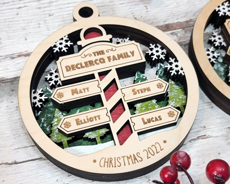 Personalized North Pole 3D Ornament - Custom Arctic Decor with Snowflakes and Arrows - Round or Snow Globe Shape