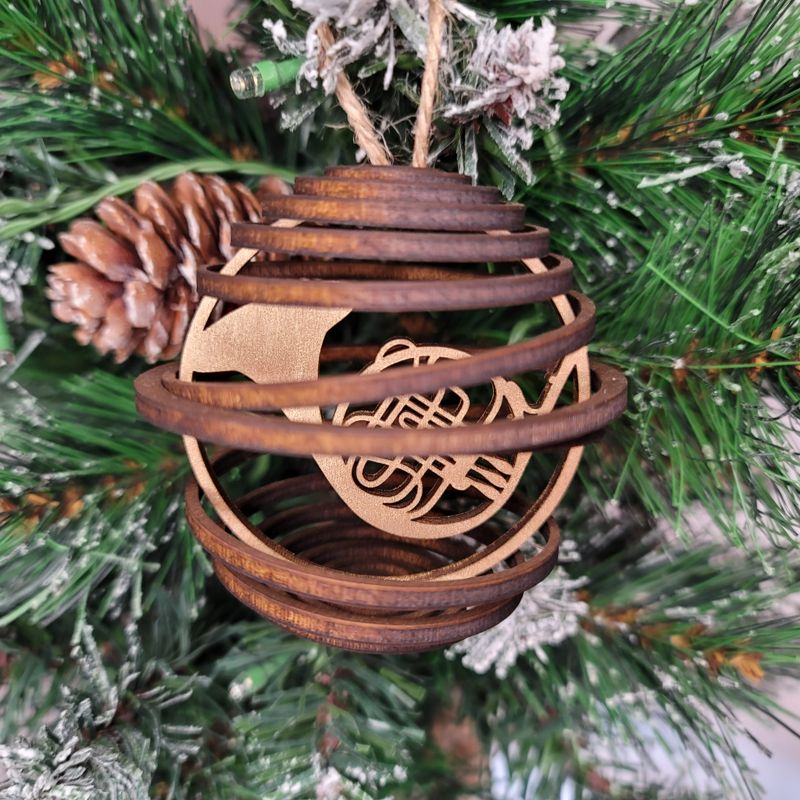 Handcrafted Spiral Wood Globe Ornament - Unique Laser-Cut Musician's Gift - Personalized Instrument Nesting - Customizable Colors