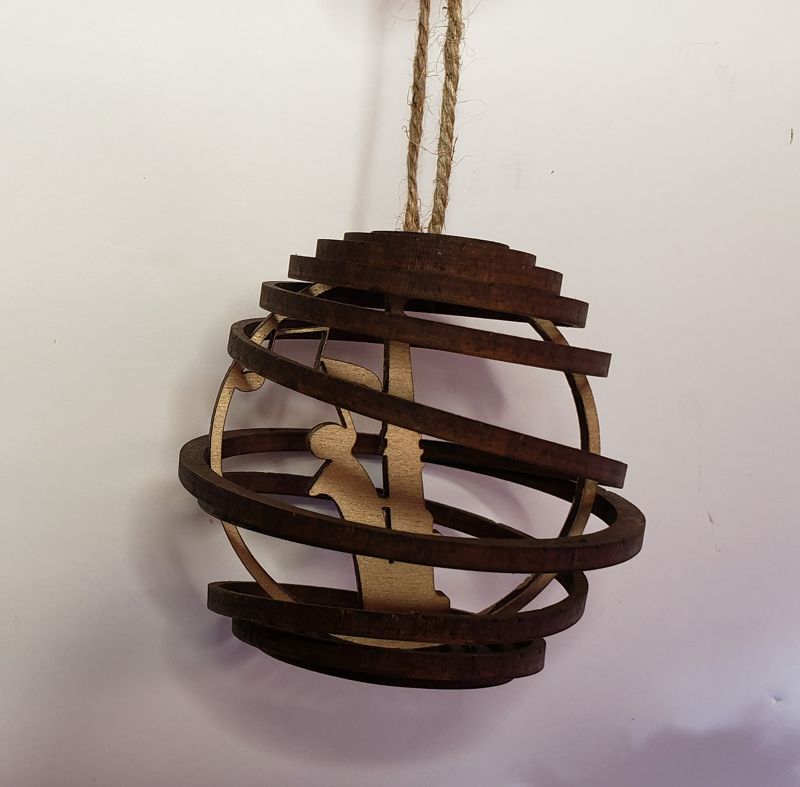 Handcrafted Spiral Wood Globe Ornament - Unique Laser-Cut Musician's Gift - Personalized Instrument Nesting - Customizable Colors