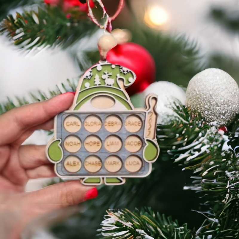 Gnome Family Cookie Sheet Ornament - Personalized with Names and Year - Whimsical Holiday Keepsake