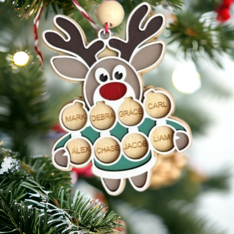 Reindeer Family Armful Ornament - Personalized Holiday Decor with Engraved Family Names - Festive Christmas Keepsake