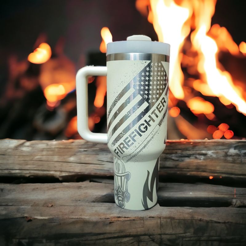 Laser-Engraved Firefighter Tribute Tumbler - Celebrate Your Hero in Style (30oz Fog H2.0, Fireman Only)