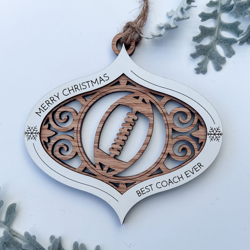 Handcrafted Sports Bauble Ornament: Personalizable Wood Christmas Decor - Baseball, Basketball, Football, Soccer, and More