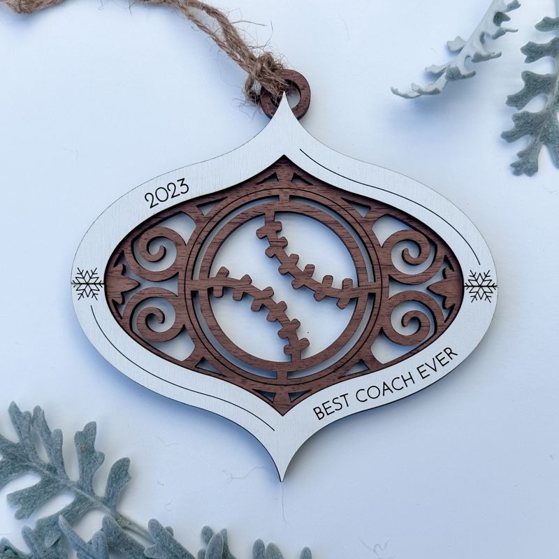 Handcrafted Sports Bauble Ornament: Personalizable Wood Christmas Decor - Baseball, Basketball, Football, Soccer, and More