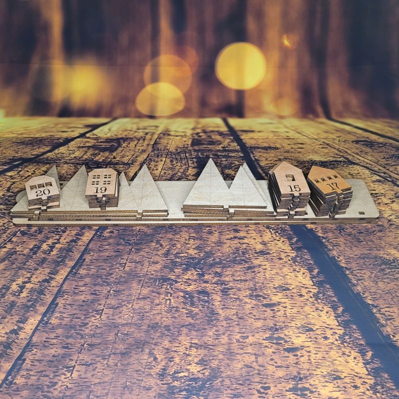 Handcrafted Laser-Cut Advent Calendar: Charming Village Scene with Numbered Buildings and Flickering Candles – Personalize Your Holiday Countdown!