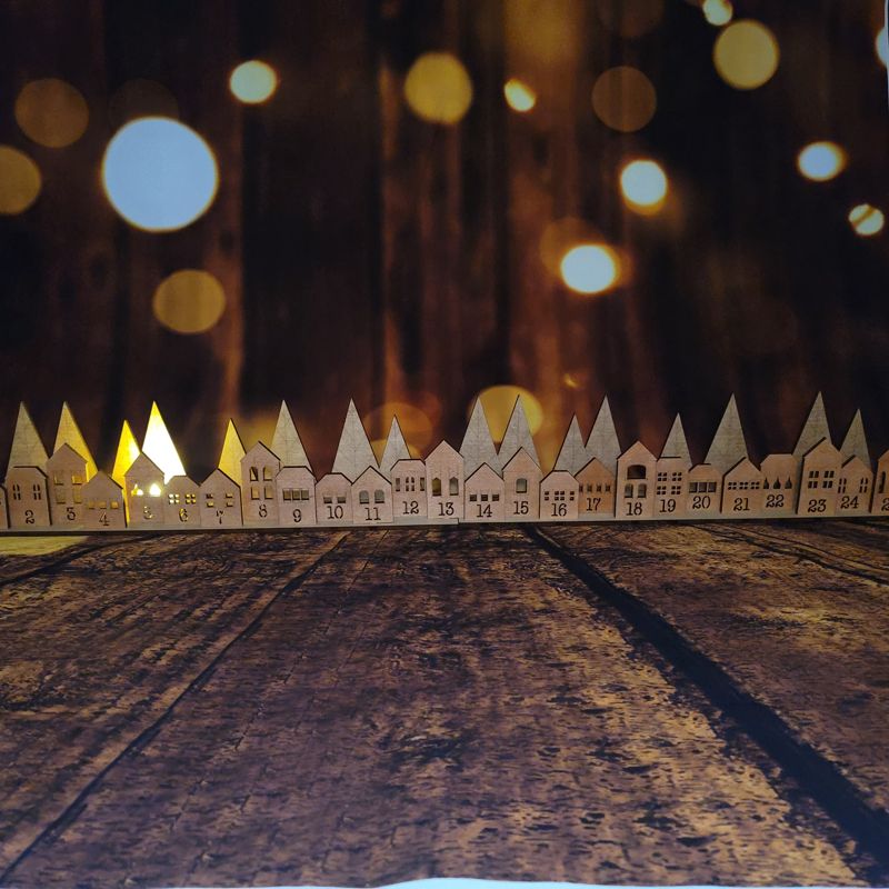 Handcrafted Laser-Cut Advent Calendar: Charming Village Scene with Numbered Buildings and Flickering Candles – Personalize Your Holiday Countdown!