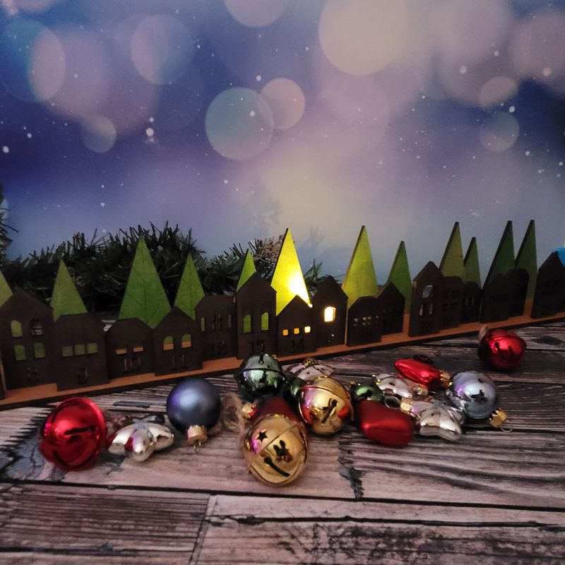 Handcrafted Laser-Cut Advent Calendar: Charming Village Scene with Numbered Buildings and Flickering Candles – Personalize Your Holiday Countdown!