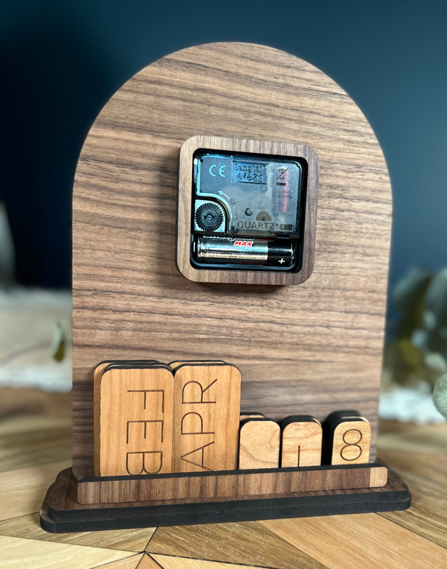 Boho Elegance: Hand-Crafted Desk Clock with Interchangeable Calendar - Precision Laser Engraved and Versatile Color Options