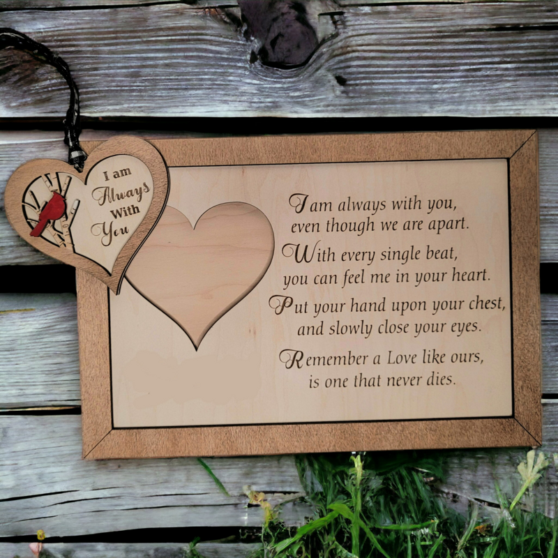 Handcrafted Memorial Plaque with Personalized Engraving, Photo Heart, and Cardinal Ornament