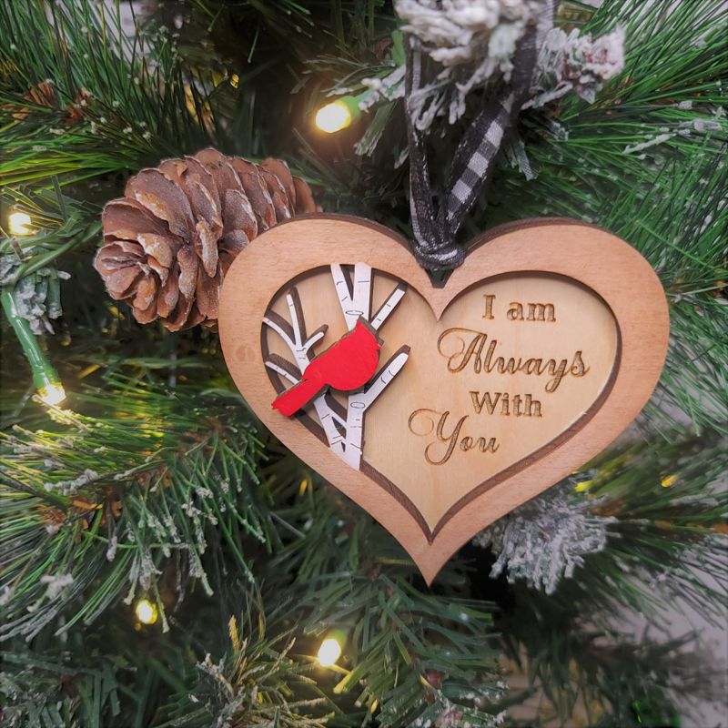 Handcrafted Memorial Plaque with Personalized Engraving, Photo Heart, and Cardinal Ornament