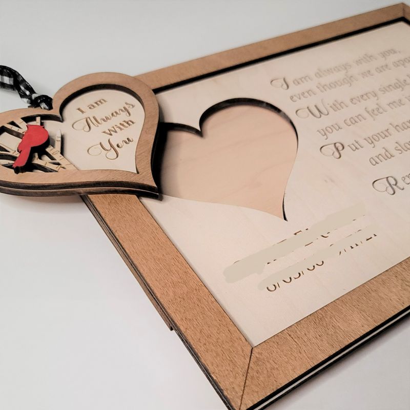 Handcrafted Memorial Plaque with Personalized Engraving, Photo Heart, and Cardinal Ornament