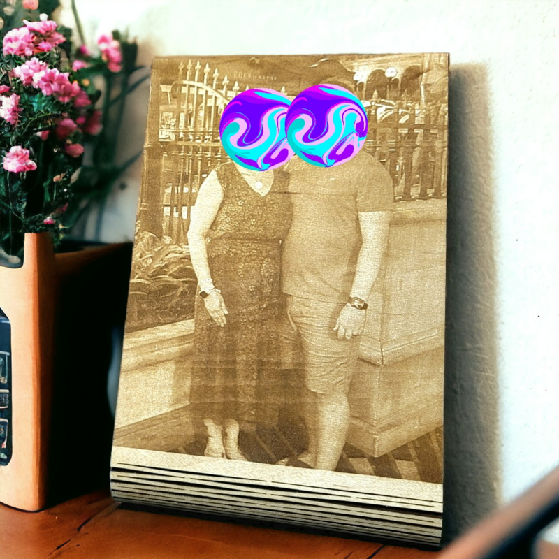 Handcrafted Laser-Engraved Wooden Photograph: Unique Living Hinge Art