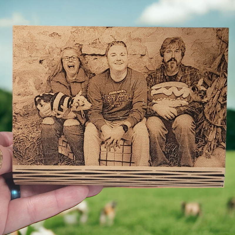 Handcrafted Laser-Engraved Wooden Photograph: Unique Living Hinge Art