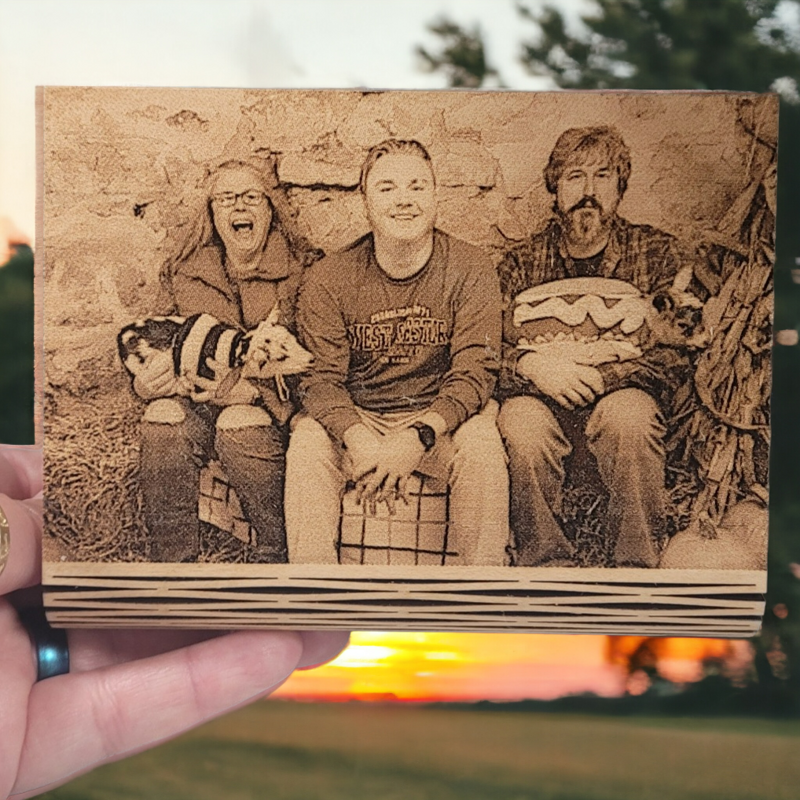 Handcrafted Laser-Engraved Wooden Photograph: Unique Living Hinge Art