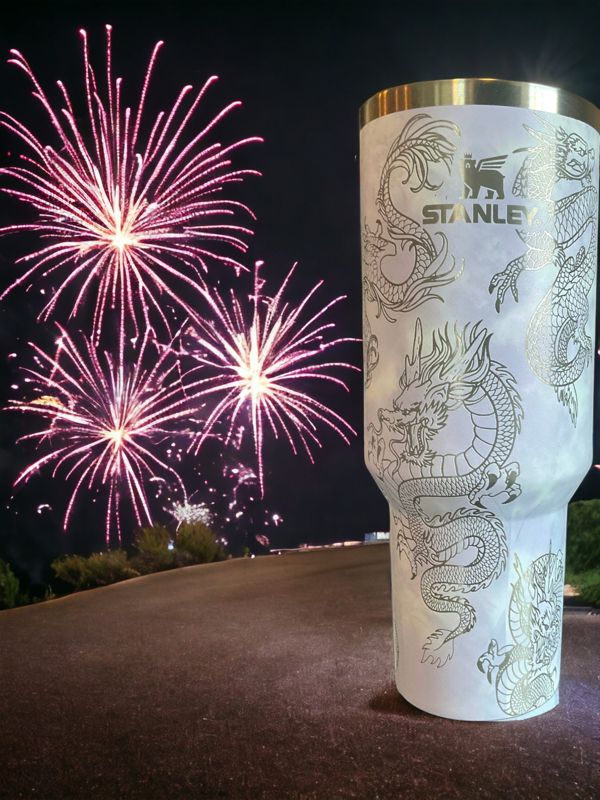 Dragon Tumbler, Dragon Wrap, Stanley Engraved Tumbler, Personalized (30oz Rose Quartz | Design Only)