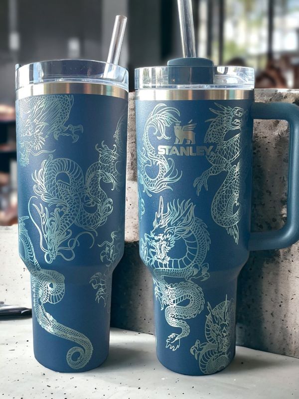 Dragon Tumbler, Dragon Wrap, Stanley Engraved Tumbler, Personalized (30oz Rose Quartz | Design Only)