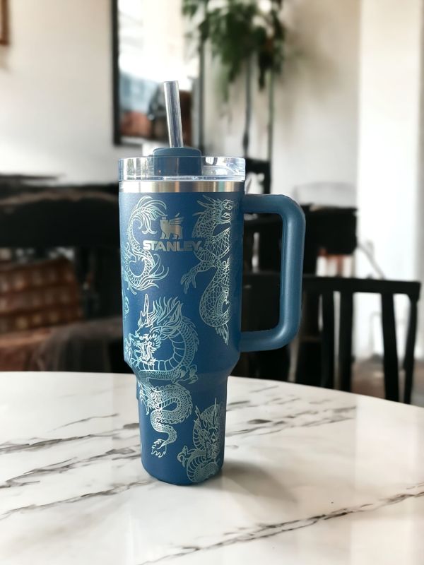 Dragon Tumbler, Dragon Wrap, Stanley Engraved Tumbler, Personalized (30oz Rose Quartz | Design Only)