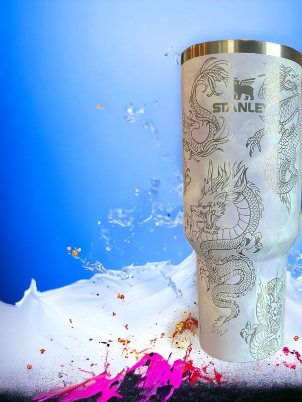 Dragon Tumbler, Dragon Wrap, Stanley Engraved Tumbler, Personalized (30oz Rose Quartz | Design Only)