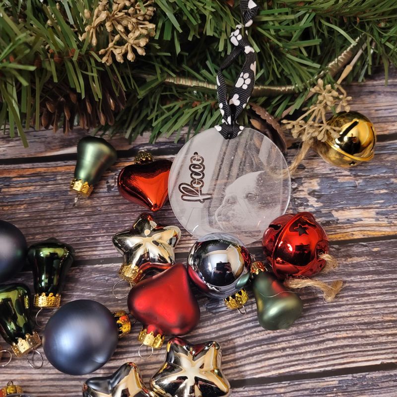 Personalized Handcrafted Laser-Engraved Acrylic Ornaments: Custom Photo Keepsakes for Christmas Tree or Keychain/Bag Tag
